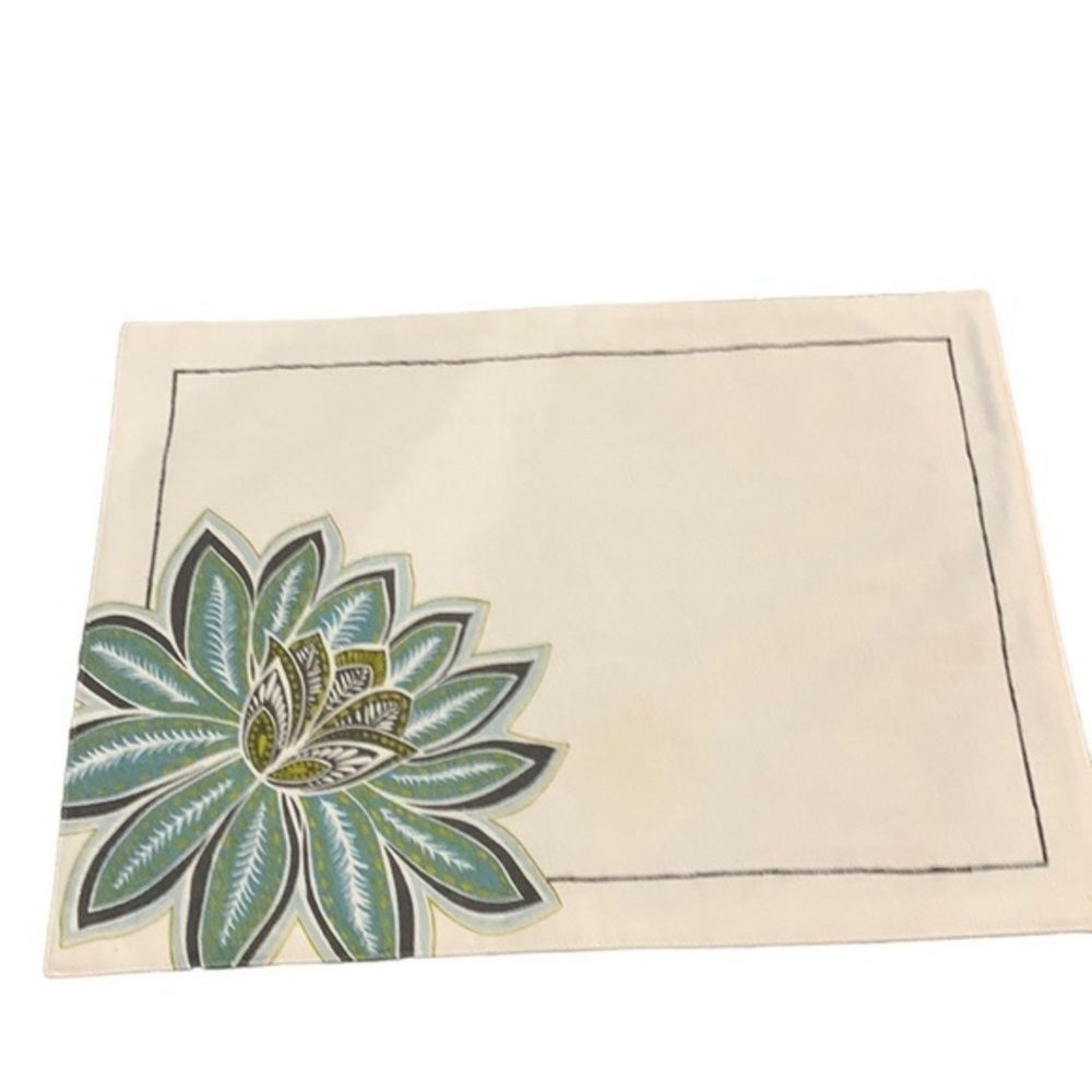 EUC Floral Placemats 6 Total Blue Green Gray 19.5 x 14